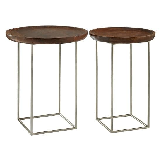 Acton Wooden Set Of 2 Side Tables With Iron Frame In Natural