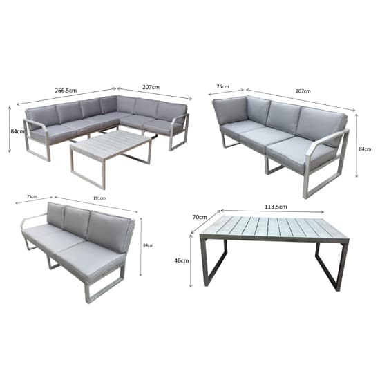 Adana Corner Aluminium Lounge Sofa Set And Coffee Table In Grey_6