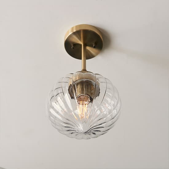 Addington Glass Shade Semi Flush Ceiling Light In Antique Brass_3
