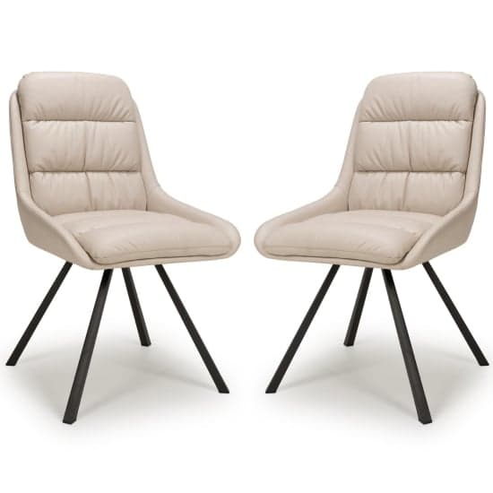 Addis Swivel Cream Leather Effect Dining Chairs In Pair_1