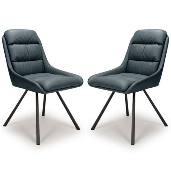 Addis Swivel Midnight Blue Leather Effect Dining Chairs In Pair_1