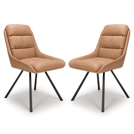 Addis Swivel Tan Leather Effect Dining Chairs In Pair_1
