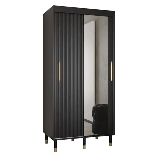 Adel II Mirrored Wardrobe With 2 Sliding Doors 100cm In Black_6