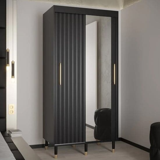 Adel II Mirrored Wardrobe With 2 Sliding Doors 100cm In Black_1