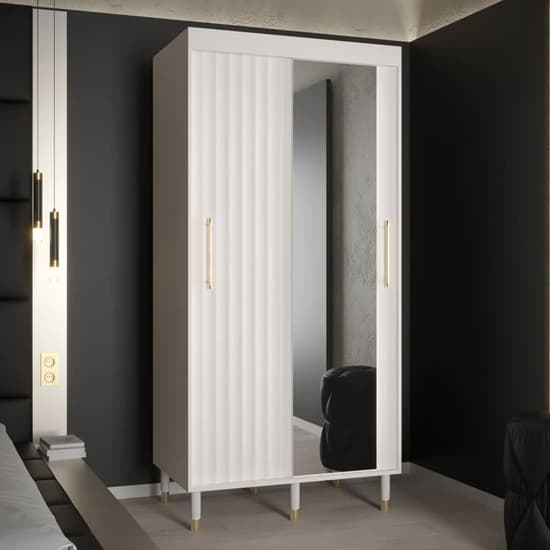 Adel II Mirrored Wardrobe With 2 Sliding Doors 100cm In White_1