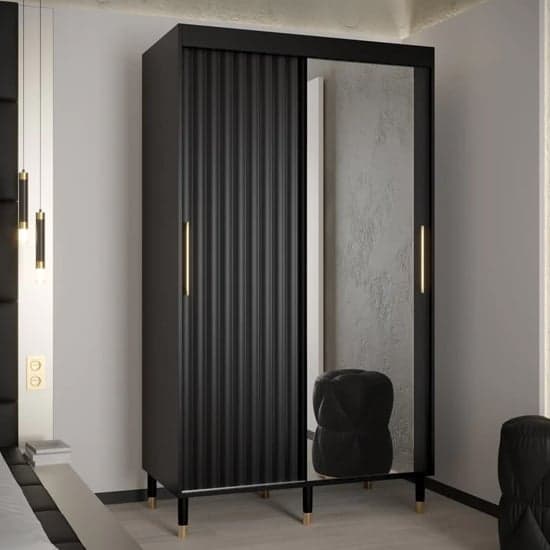 Adel II Mirrored Wardrobe With 2 Sliding Doors 120cm In Black_1