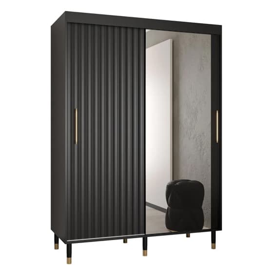 Adel II Mirrored Wardrobe With 2 Sliding Doors 150cm In Black_6