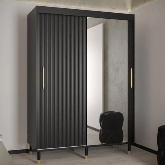 Adel II Mirrored Wardrobe With 2 Sliding Doors 150cm In Black_1
