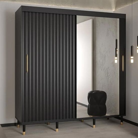 Adel II Mirrored Wardrobe With 2 Sliding Doors 200cm In Black_1