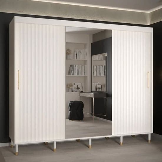Adel II Mirrored Wardrobe With 3 Sliding Doors 250cm In White_1