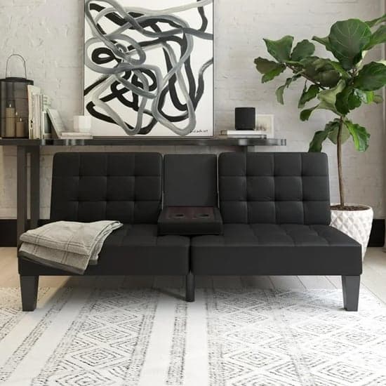Adel Convertible Futon Faux Leather Sofa Bed In Black_1