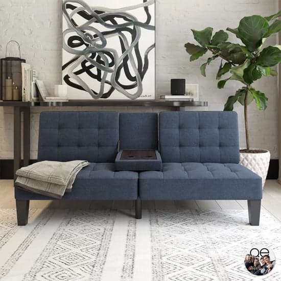 Adel Convertible Futon Linen Fabric Sofa Bed In Blue_1