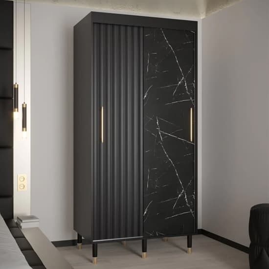 Adel Wooden Wardrobe With 2 Sliding Doors 100cm In Black Furniture in