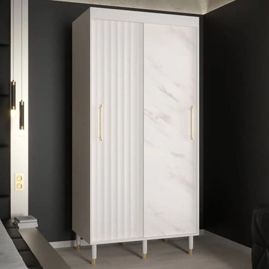 Adel Wooden Wardrobe With 2 Sliding Doors 100cm In White_1