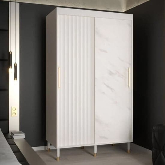 Adel Wooden Wardrobe With 2 Sliding Doors 120cm In White_1