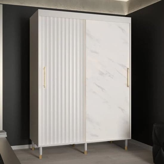 Adel Wooden Wardrobe With 2 Sliding Doors 150cm In White_1