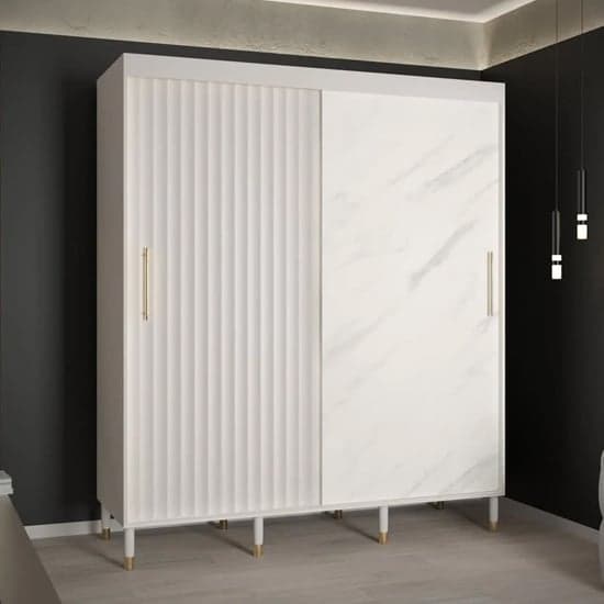 Adel Wooden Wardrobe With 2 Sliding Doors 180cm In White_1