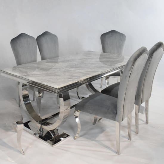 Adica Marble Dining Table In Grey With Chrome Metal Base_2