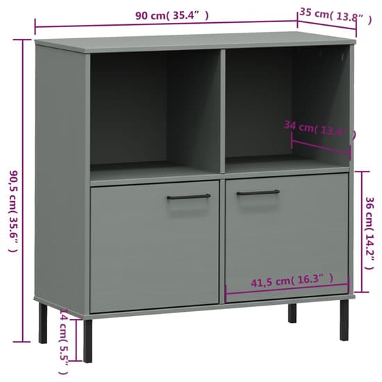 Adica Solid Wood Bookcase With 2 Doors In Grey_5