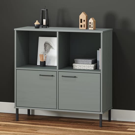 Adica Solid Wood Bookcase With 2 Doors In Grey_1
