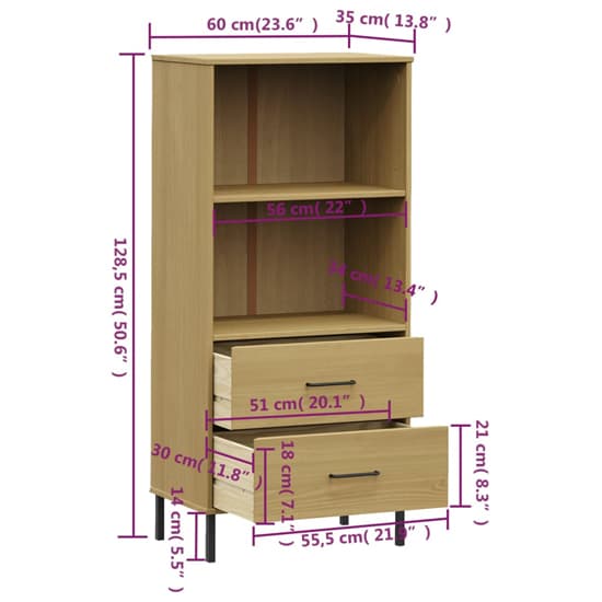 Adica Solid Wood Bookcase With 2 Drawers In Brown_5
