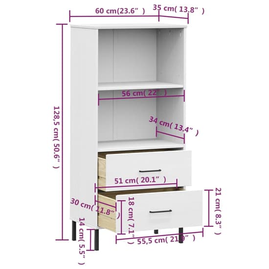Adica Solid Wood Bookcase With 2 Drawers In White_5
