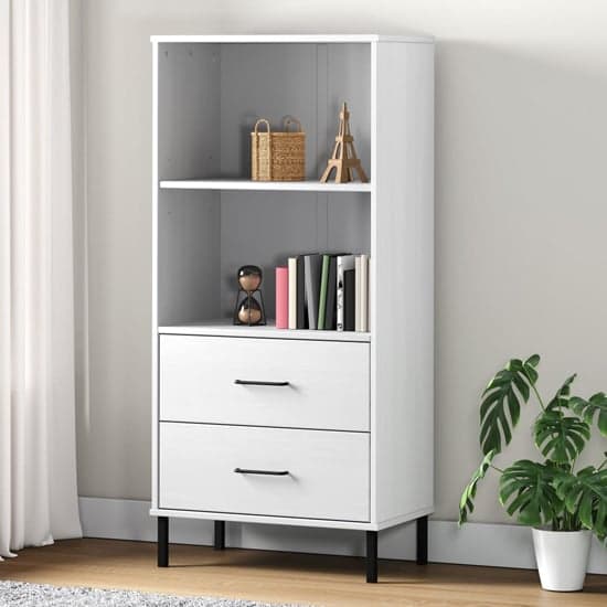 Adica Solid Wood Bookcase With 2 Drawers In White_1