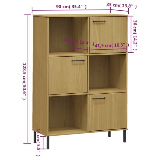 Adica Solid Wood Bookcase 3 Doors In Brown With Metal Legs_5