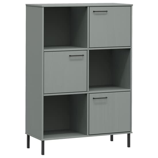 Adica Solid Wood Bookcase 3 Doors In Grey With Metal Legs_2