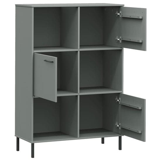 Adica Solid Wood Bookcase 3 Doors In Grey With Metal Legs_4