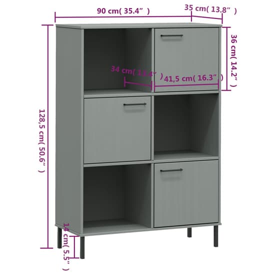 Adica Solid Wood Bookcase 3 Doors In Grey With Metal Legs_5
