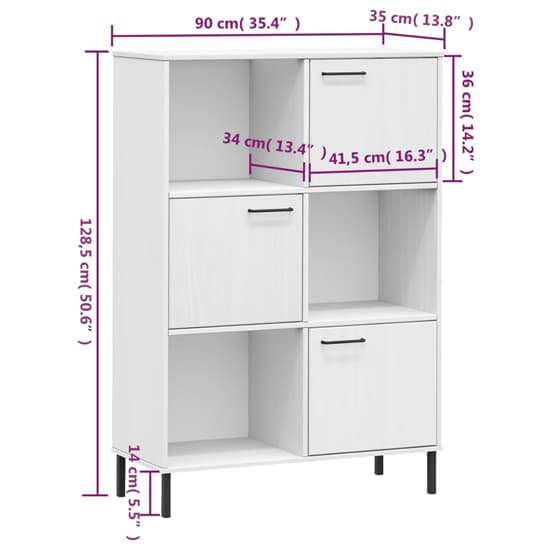 Adica Solid Wood Bookcase 3 Doors In White With Metal Legs_5