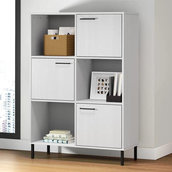 Adica Solid Wood Bookcase 3 Doors In White With Metal Legs_1