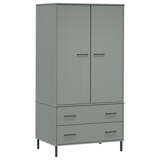 Adica Solid Wood Wardrobe 2 Doors In Grey With Metal Legs_2