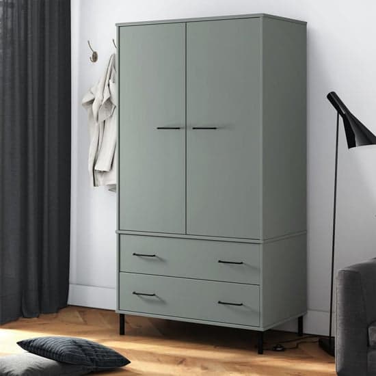 Adica Solid Wood Wardrobe 2 Doors In Grey With Metal Legs_1