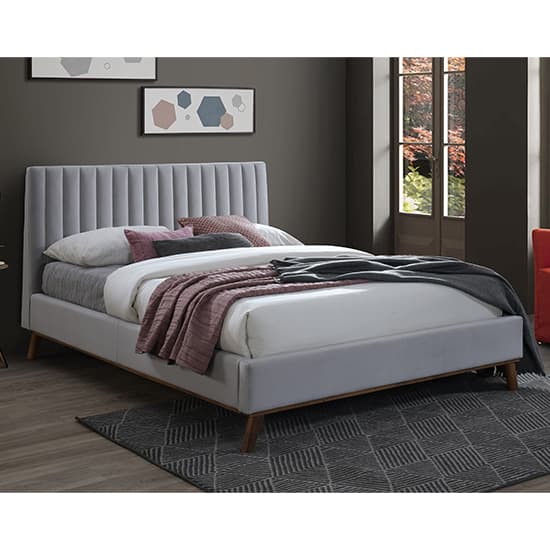 Adica Velvet Fabric King Size Bed In Light Grey_1