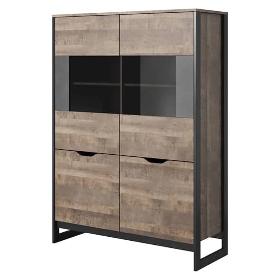 Adkins Wooden Display Cabinet 4 Doors In Grande Oak With LED_3