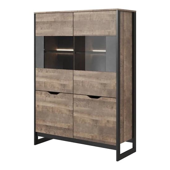 Adkins Wooden Display Cabinet 4 Doors In Grande Oak With LED_1