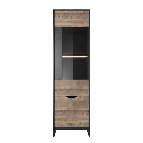 Adkins Wooden Display Cabinet Tall 2 Doors In Grande Oak And LED_2