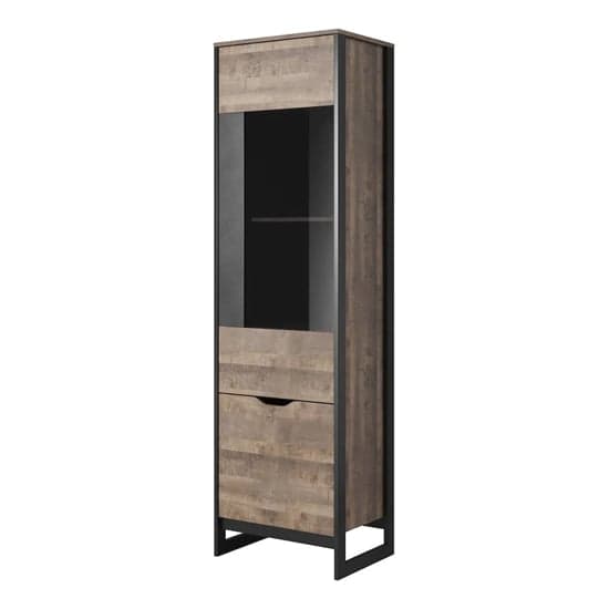 Adkins Wooden Display Cabinet Tall 2 Doors In Grande Oak And LED_3