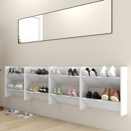 Adkins High Gloss Wall Mounted Shoe Storage Rack In White_2