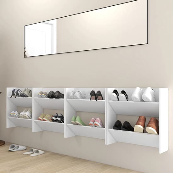Adkins Wooden Wall Mounted Shoe Storage Rack In White Furniture in