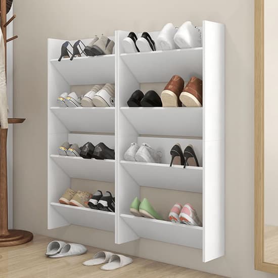 Adkins Wooden Wall Mounted Shoe Storage Rack In White Furniture in