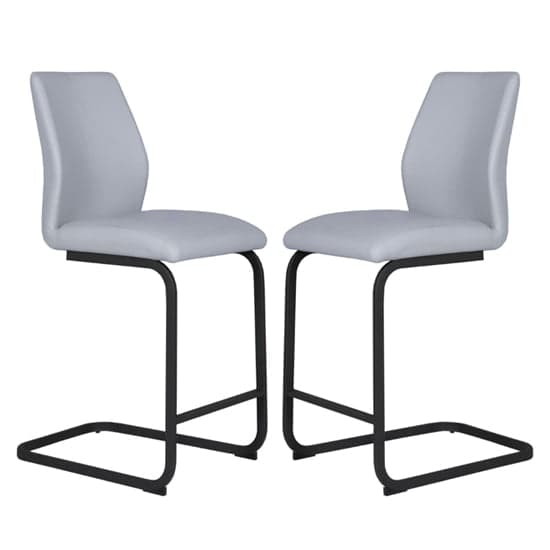 Adoncia Silver Faux Leather Counter Bar Chairs In Pair_1
