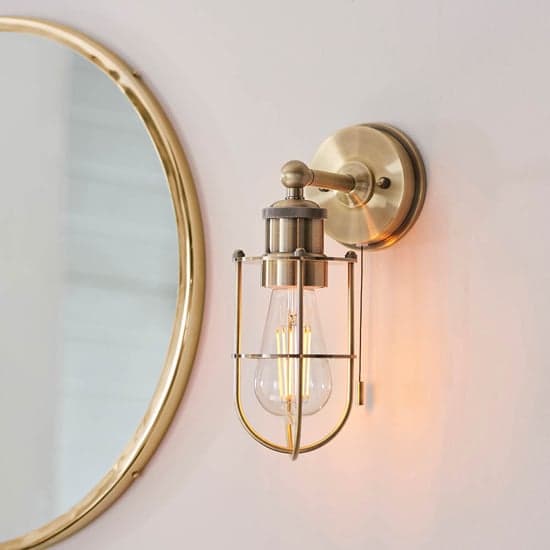 Adrian Industrial Caged Wall Light In Antique Brass_2