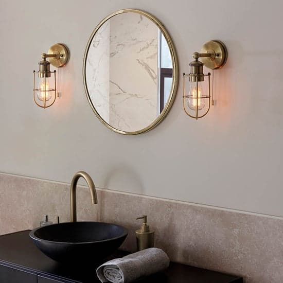 Adrian Industrial Caged Wall Light In Antique Brass_3