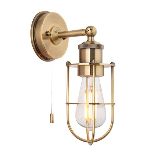 Adrian Industrial Caged Wall Light In Antique Brass_6