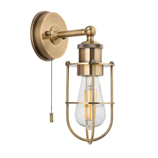 Adrian Industrial Caged Wall Light In Antique Brass_7