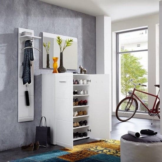 Adrian Wall Mount Shoe In White With High Gloss Fronts