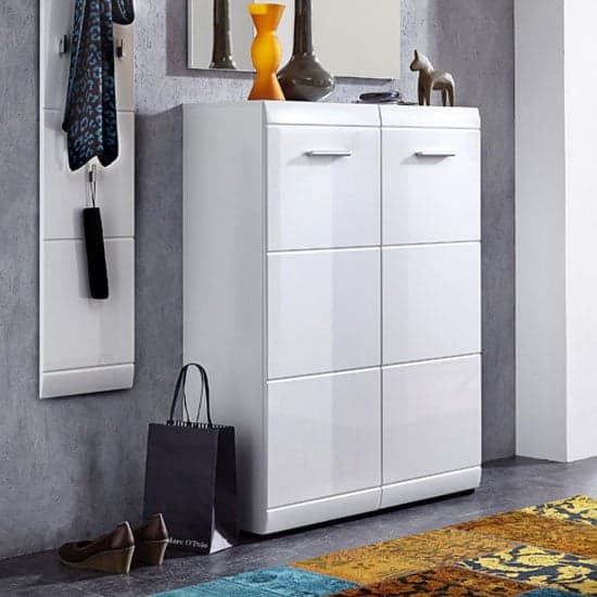 Adrian Wall Mount Shoe Cabinet In White With High Gloss Fronts_1